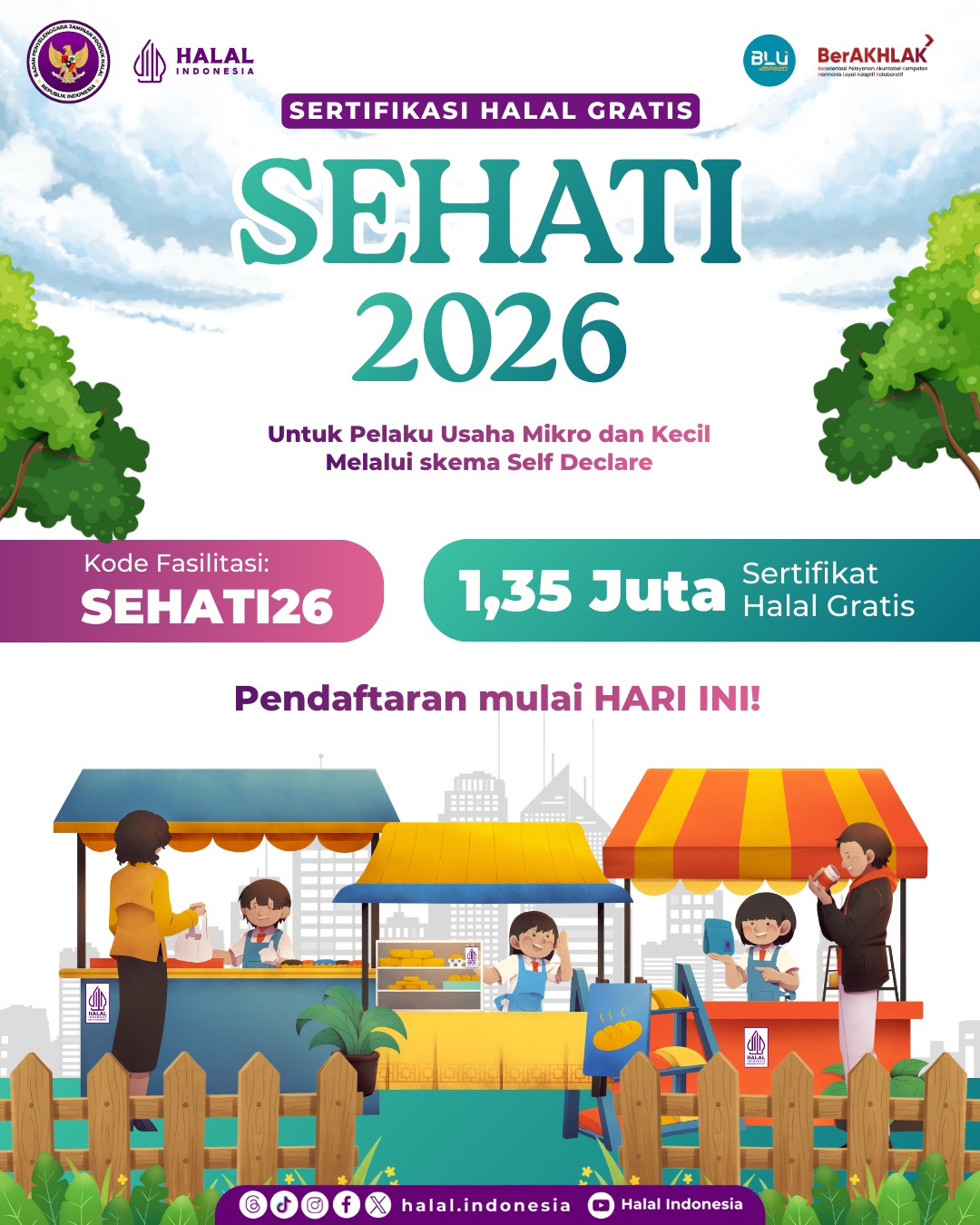 Kabar Gembira, BPJPH Buka Kuota 1,35 Juta Sertifikasi Halal Gratis 2026 bagi UMK